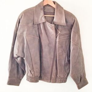 Mixed Blues leather a symmetrical zip coat